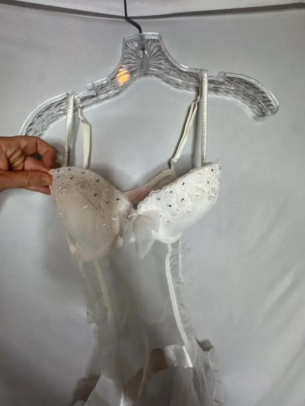 Victoria's Secret White Rhinestone Embroidered Mesh Corset Teddy. Size 34C.